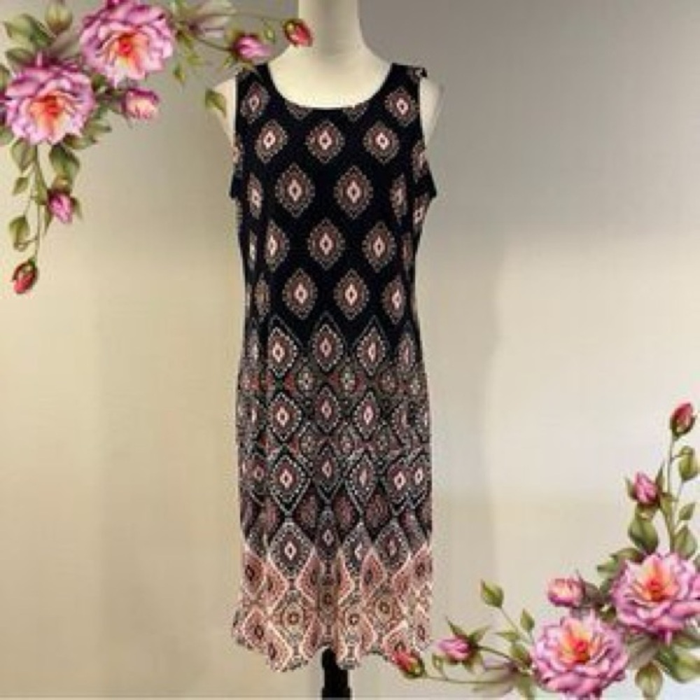 Floral Dress Straight Sheath Geometric Paisley Blue Rose Red Pink Tan Size Large